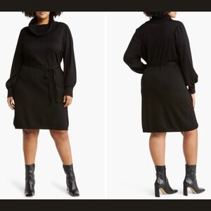 NEW Sam Edelman Womens XL Knit Cowl Neck Midi Mini Dress Long Sleeve Belted